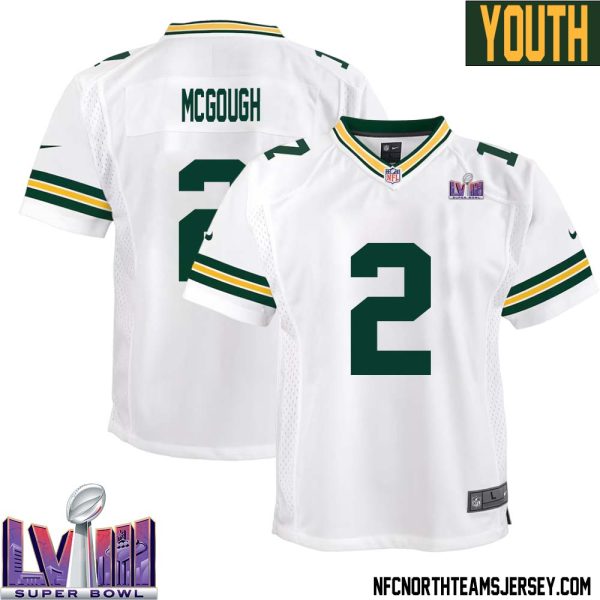 Alex Mcgough No 2 Green Bay Packers Super Bowl Lviii Away Game Jersey Youth White – Replica