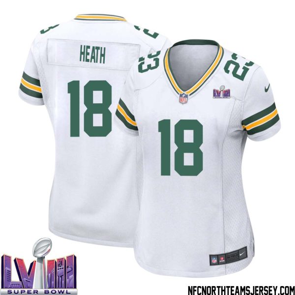 Malik Heath No 18 Green Bay Packers Super Bowl Lviii Away Game Jersey Womens White – Replica