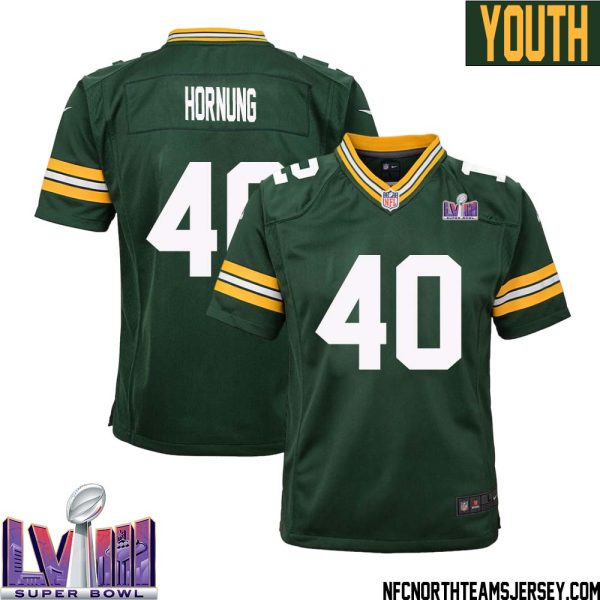 Paul Hornung No 40 Green Bay Packers Super Bowl Lviii Home Game Jersey Youth – Replica