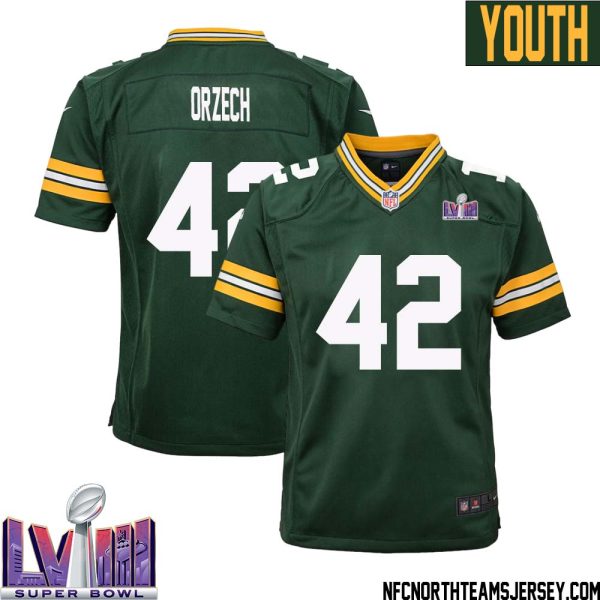 Matthew Orzech No 42 Green Bay Packers Super Bowl Lviii Home Game Jersey Youth – Replica
