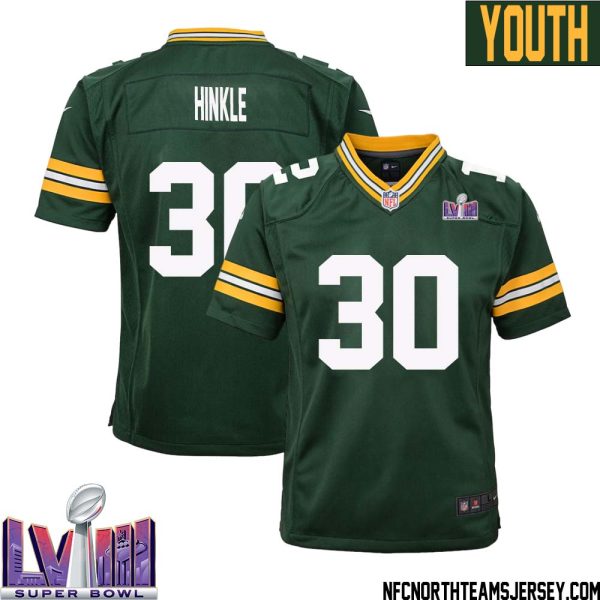 Clarke Hinkle No 30 Green Bay Packers Super Bowl Lviii Home Game Jersey Youth – Replica