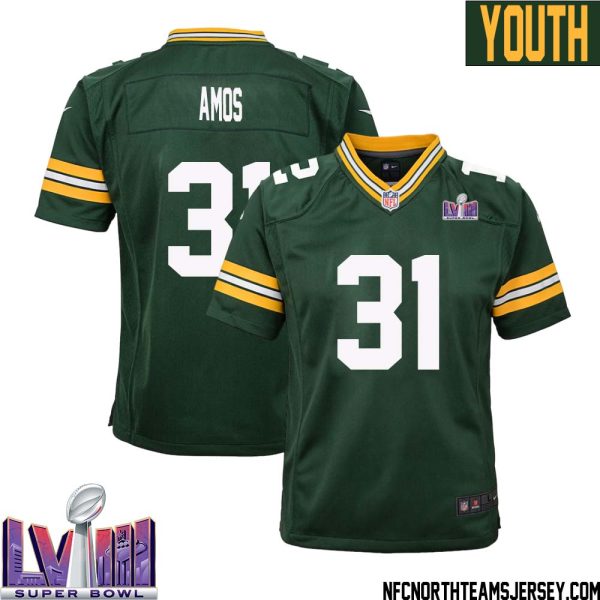 Adrian Amos No 31 Green Bay Packers Super Bowl Lviii Home Game Jersey Youth – Replica