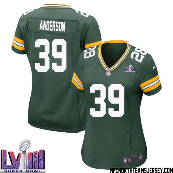 Zayne Anderson No 39 Green Bay Packers Super Bowl Lviii Home Game Jersey Womens – Replica