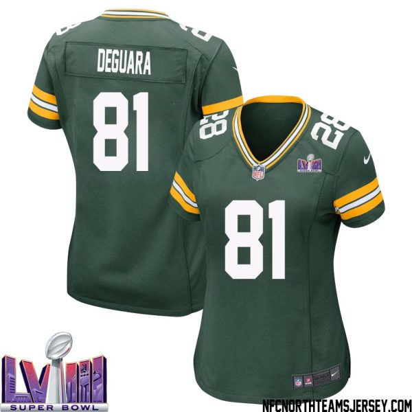 Josiah Deguara No 81 Green Bay Packers Super Bowl Lviii Home Game Jersey Womens – Replica