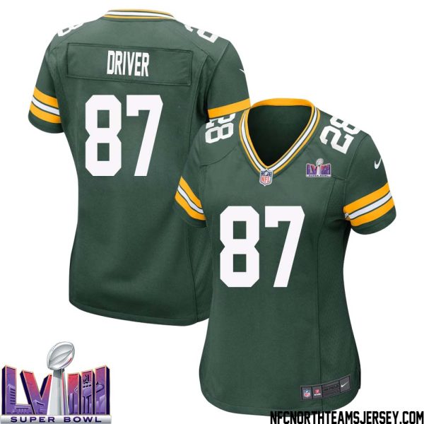 Donald Driver No 87 Green Bay Packers Super Bowl Lviii Home Game Jersey Womens – Replica