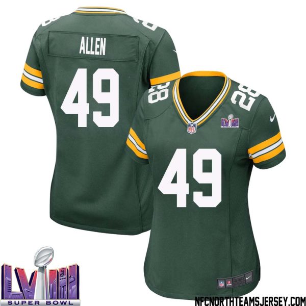 Austin Allen No 49 Green Bay Packers Super Bowl Lviii Home Game Jersey Womens – Replica