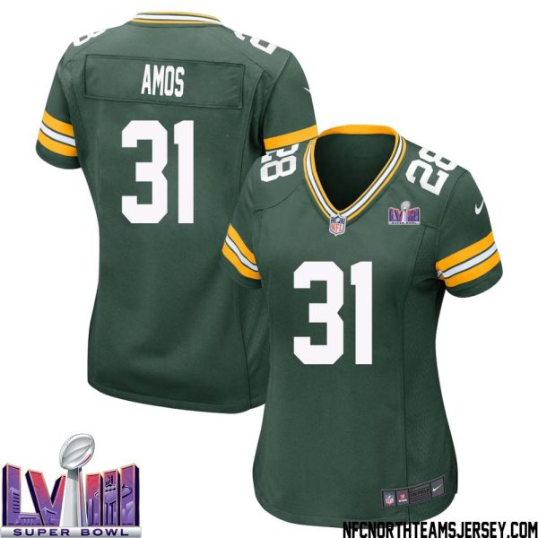 Adrian Amos No 31 Green Bay Packers Super Bowl Lviii Home Game Jersey Womens – Replica