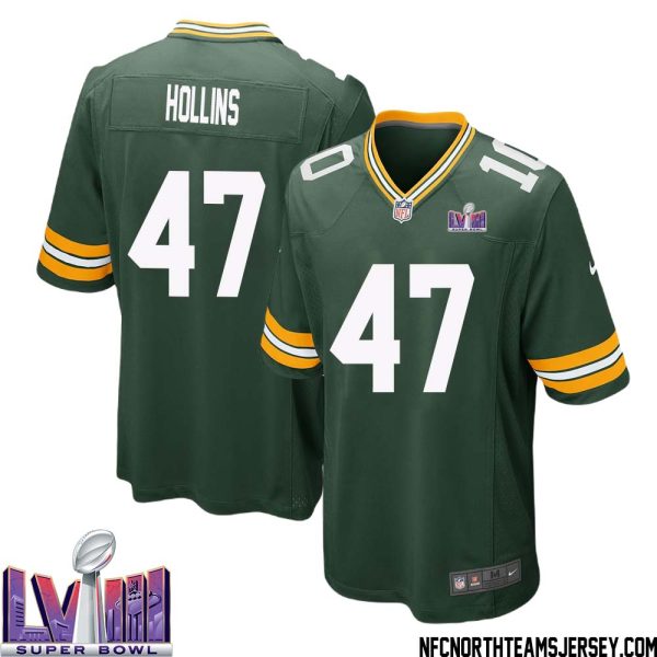 Justin Hollins No 47 Green Bay Packers Super Bowl Lviii Home Game Jersey Mens – Replica