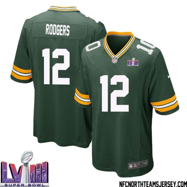 Aaron Rodgers No 12 Green Bay Packers Super Bowl Lviii Home Game Jersey Mens – Replica