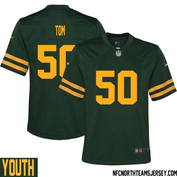 Zach Tom No 50 Green Bay Packers Alternate Jersey Green Youth – Replica