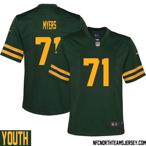 Josh Myers No 71 Green Bay Packers Alternate Jersey Green Youth – Replica