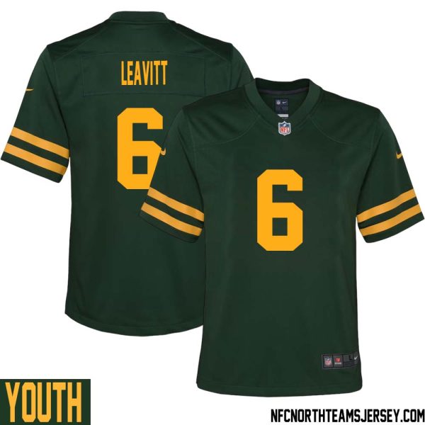 Dallin Leavitt No 6 Green Bay Packers Alternate Jersey Green Youth – Replica