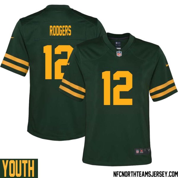 Aaron Rodgers No 12 Green Bay Packers Alternate Jersey Green Youth – Replica