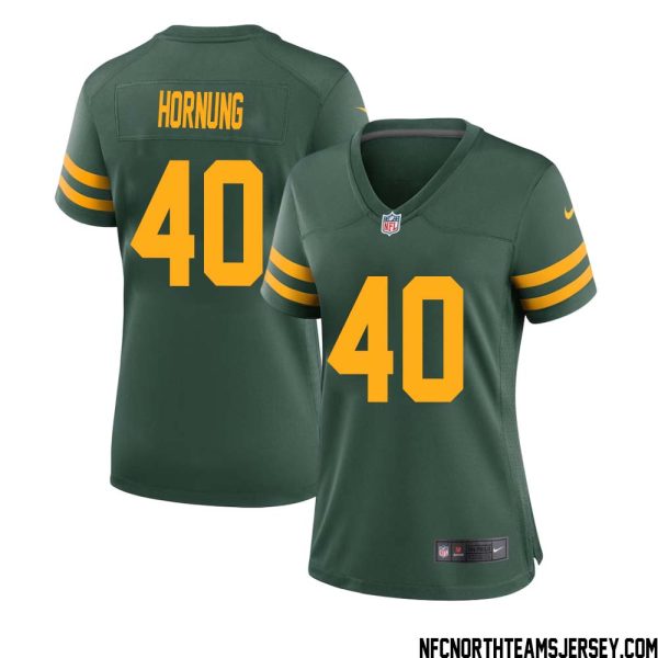 Paul Hornung No 40 Green Bay Packers Alternate Jersey Green Womens – Replica