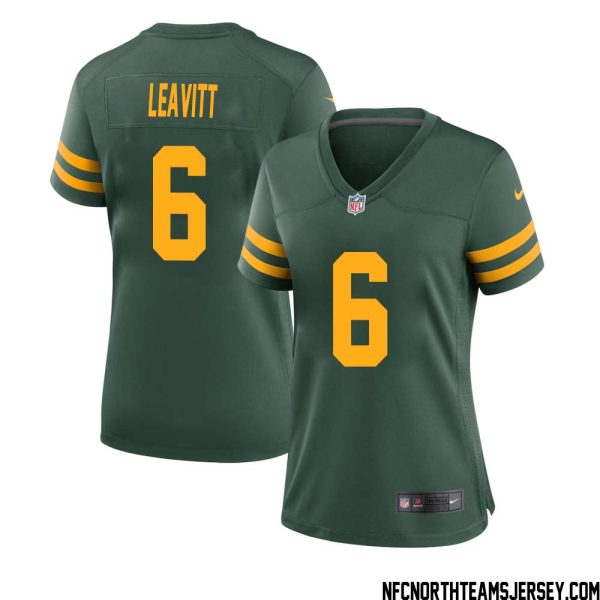 Dallin Leavitt No 6 Green Bay Packers Alternate Jersey Green Womens – Replica