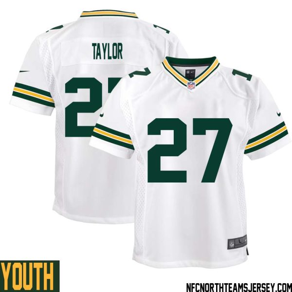 Patrick Taylor No 27 Green Bay Packers Away Game Jersey Youth White – Replica