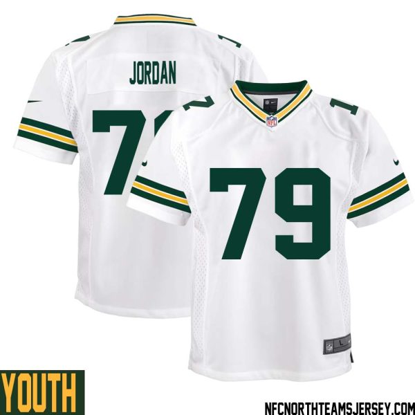 Mike Jordan No 79 Green Bay Packers Away Game Jersey Youth White – Replica