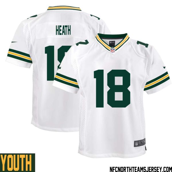 Malik Heath No 18 Green Bay Packers Away Game Jersey Youth White – Replica