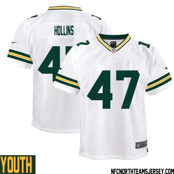 Justin Hollins No 47 Green Bay Packers Away Game Jersey Youth White – Replica