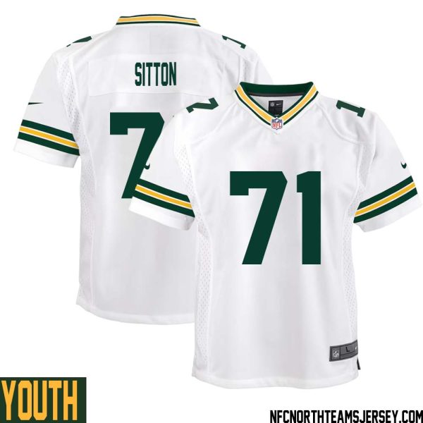 Josh Sitton No 71 Green Bay Packers Away Game Jersey Youth White – Replica