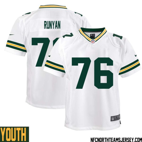Jon Runyan No 76 Green Bay Packers Away Game Jersey Youth White – Replica