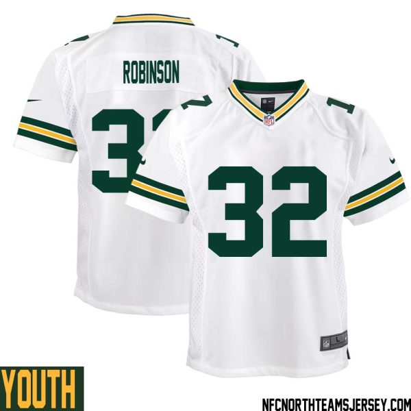 James Robinson No 32 Green Bay Packers Away Game Jersey Youth White – Replica