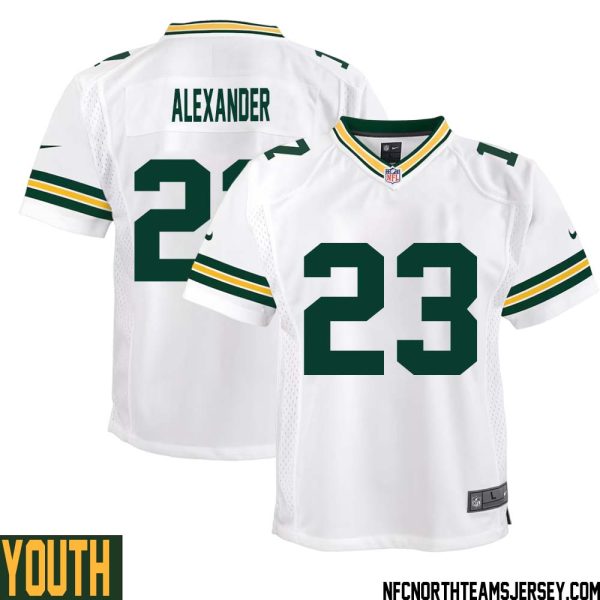 Jaire Alexander No 23 Green Bay Packers Away Game Jersey Youth White – Replica