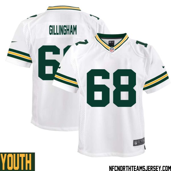Gale Gillingham No 68 Green Bay Packers Away Game Jersey Youth White – Replica