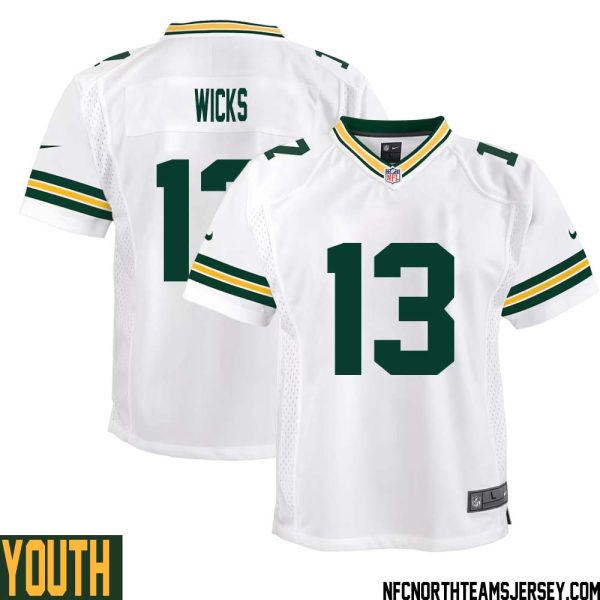 Dontayvion Wicks No 13 Green Bay Packers Away Game Jersey Youth White – Replica