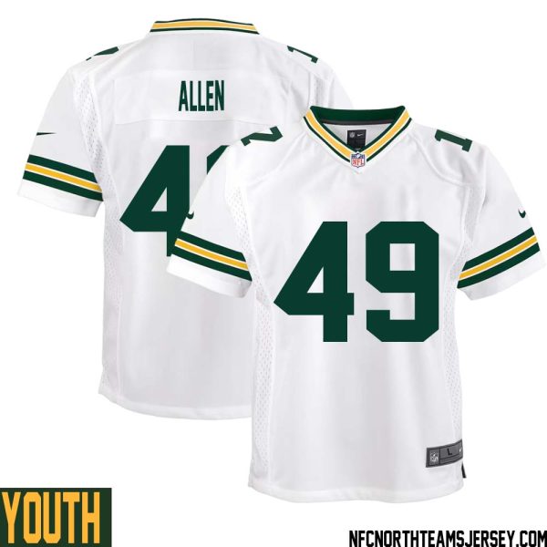 Austin Allen No 49 Green Bay Packers Away Game Jersey Youth White – Replica