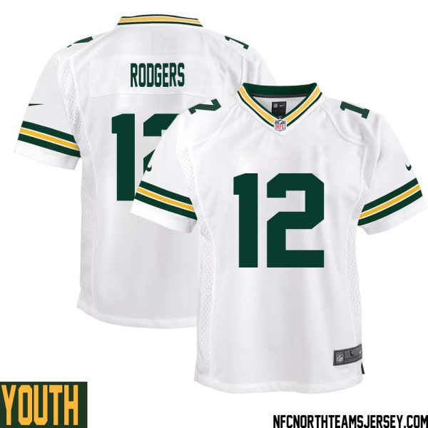 Aaron Rodgers No 12 Green Bay Packers Away Game Jersey Youth White – Replica