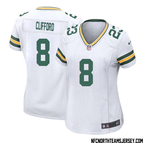 Sean Clifford No 8 Green Bay Packers Away Game Jersey Womens White – Replica
