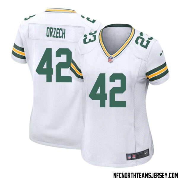 Matthew Orzech No 42 Green Bay Packers Away Game Jersey Womens White – Replica