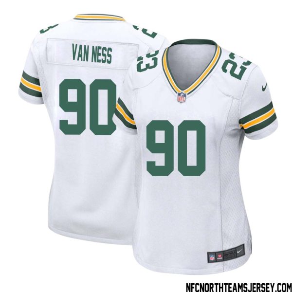 Lukas Van Ness No 90 Green Bay Packers Away Game Jersey Womens White – Replica