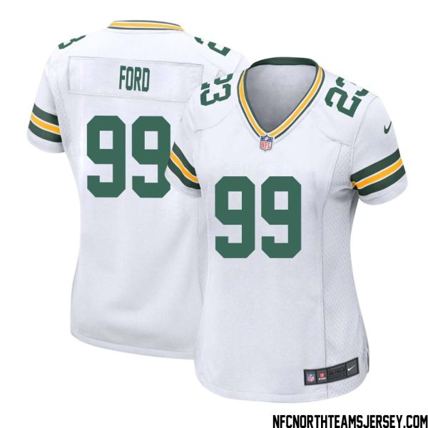 Jonathan Ford No 99 Green Bay Packers Away Game Jersey Womens White – Replica