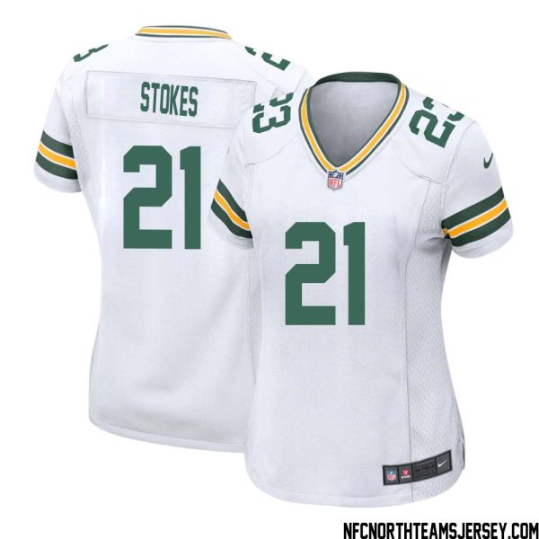 Eric Stokes No 21 Green Bay Packers Away Game Jersey Womens White – Replica