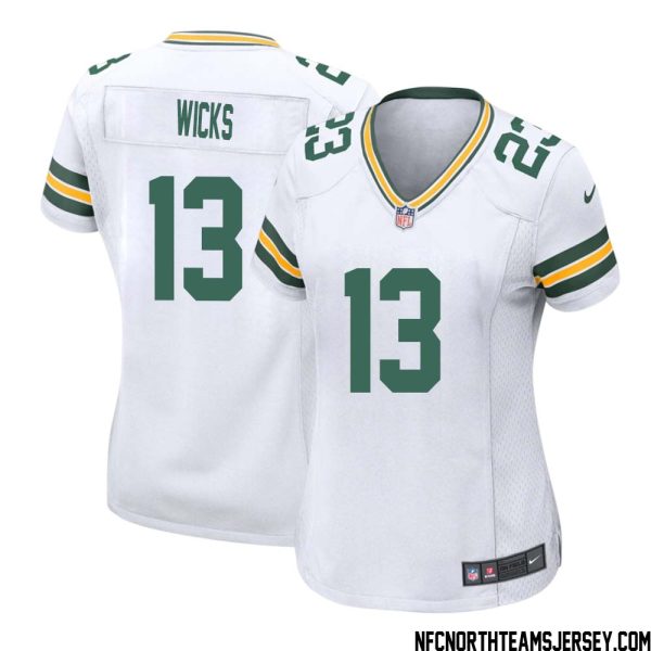 Dontayvion Wicks No 13 Green Bay Packers Away Game Jersey Womens White – Replica