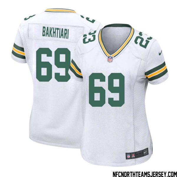 David Bakhtiari No 69 Green Bay Packers Away Game Jersey Womens White – Replica
