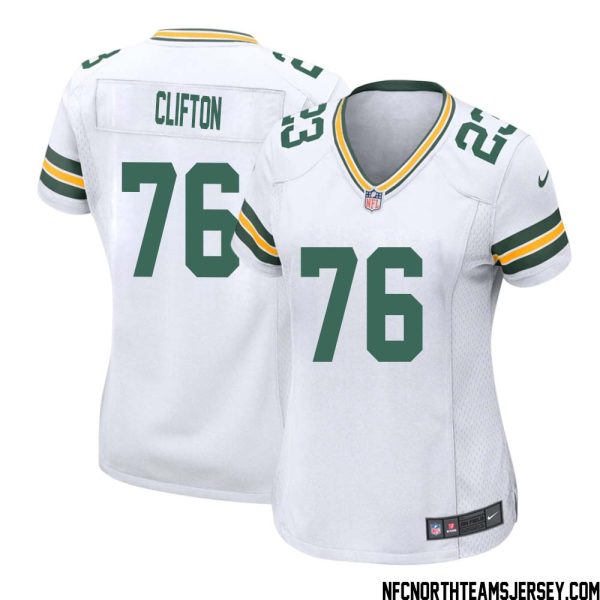 Chad Clifton No 76 Green Bay Packers Away Game Jersey Womens White – Replica