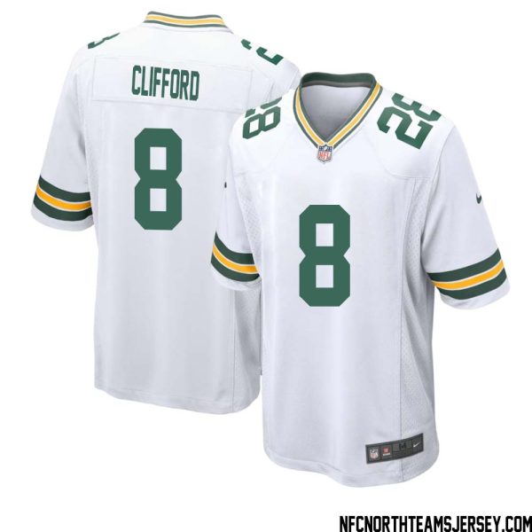 Sean Clifford No 8 Green Bay Packers Away Game Jersey Mens White – Replica
