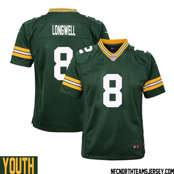 Ryan Longwell No 8 Green Bay Packers Home Game Jersey Youth – Replica