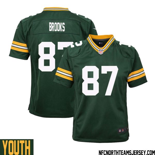 Robert Brooks No 87 Green Bay Packers Home Game Jersey Youth – Replica