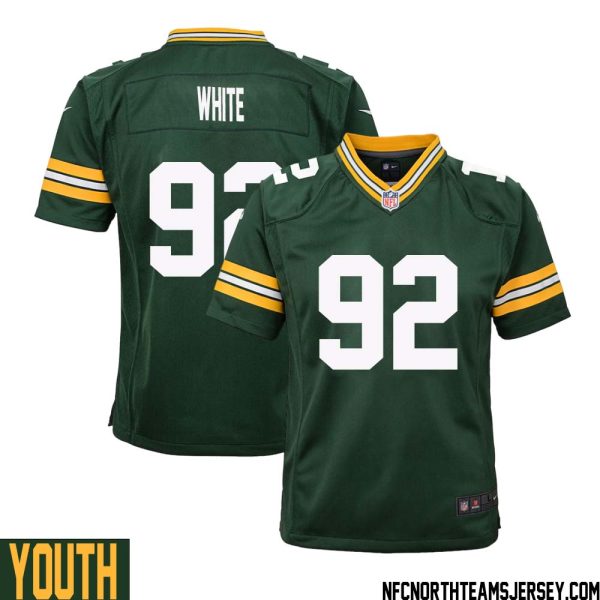 Reggie White No 92 Green Bay Packers Home Game Jersey Youth – Replica