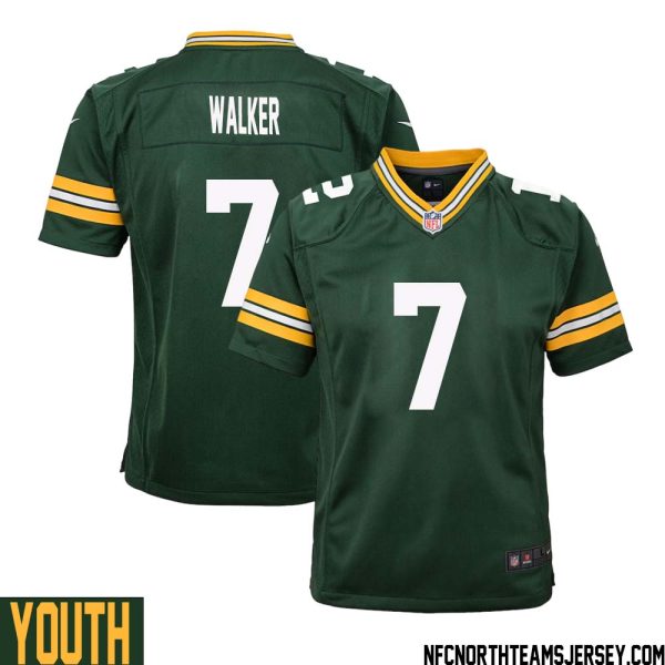 Quay Walker No 7 Green Bay Packers Home Game Jersey Youth – Replica