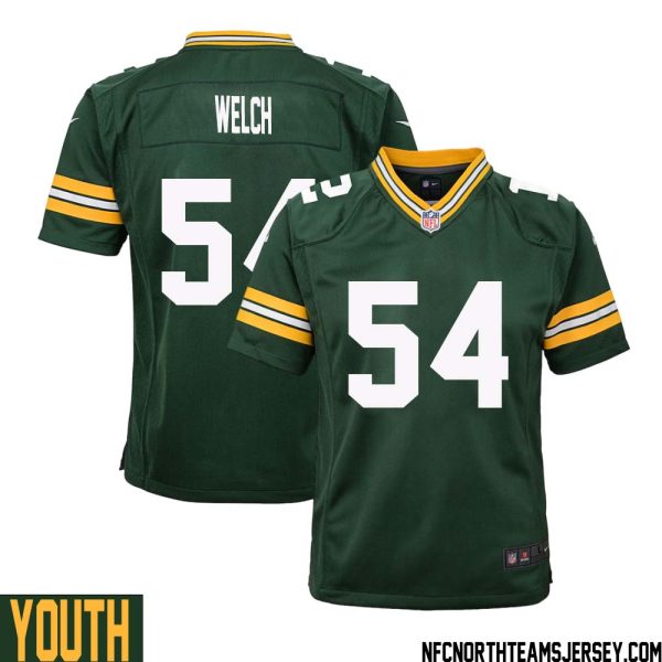 Kristian Welch No 54 Green Bay Packers Home Game Jersey Youth – Replica