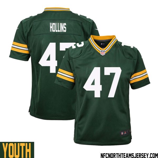 Justin Hollins No 47 Green Bay Packers Home Game Jersey Youth – Replica