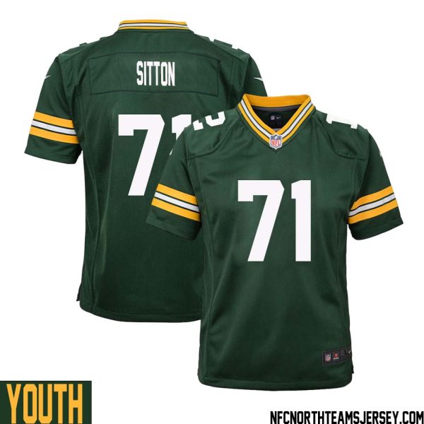 Josh Sitton No 71 Green Bay Packers Home Game Jersey Youth – Replica