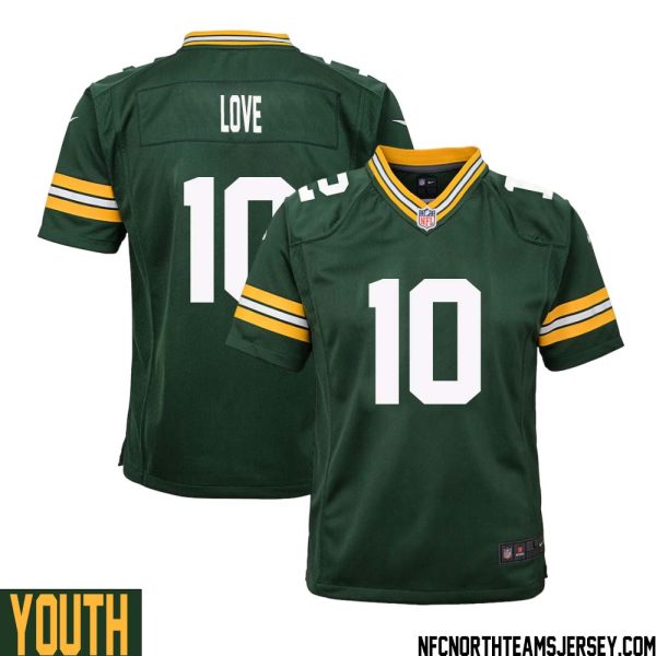 Jordan Love No 10 Green Bay Packers Home Game Jersey Youth – Replica