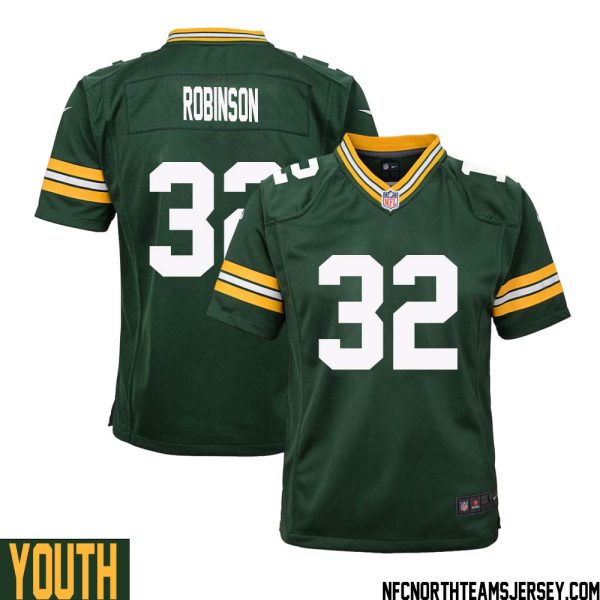 James Robinson No 32 Green Bay Packers Home Game Jersey Youth – Replica
