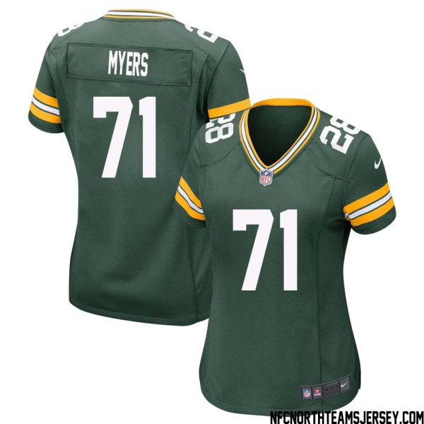 Josh Myers No 71 Green Bay Packers Home Game Jersey Womens – Replica